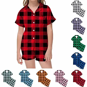 Купити Піжамний комплект MNRIUOCII для дітей, дівчаток та хлопчиків, картатий - Фото 1 Піжамний комплект MNRIUOCII для дітей, дівчаток та хлопчиків, картатий - Фото 1