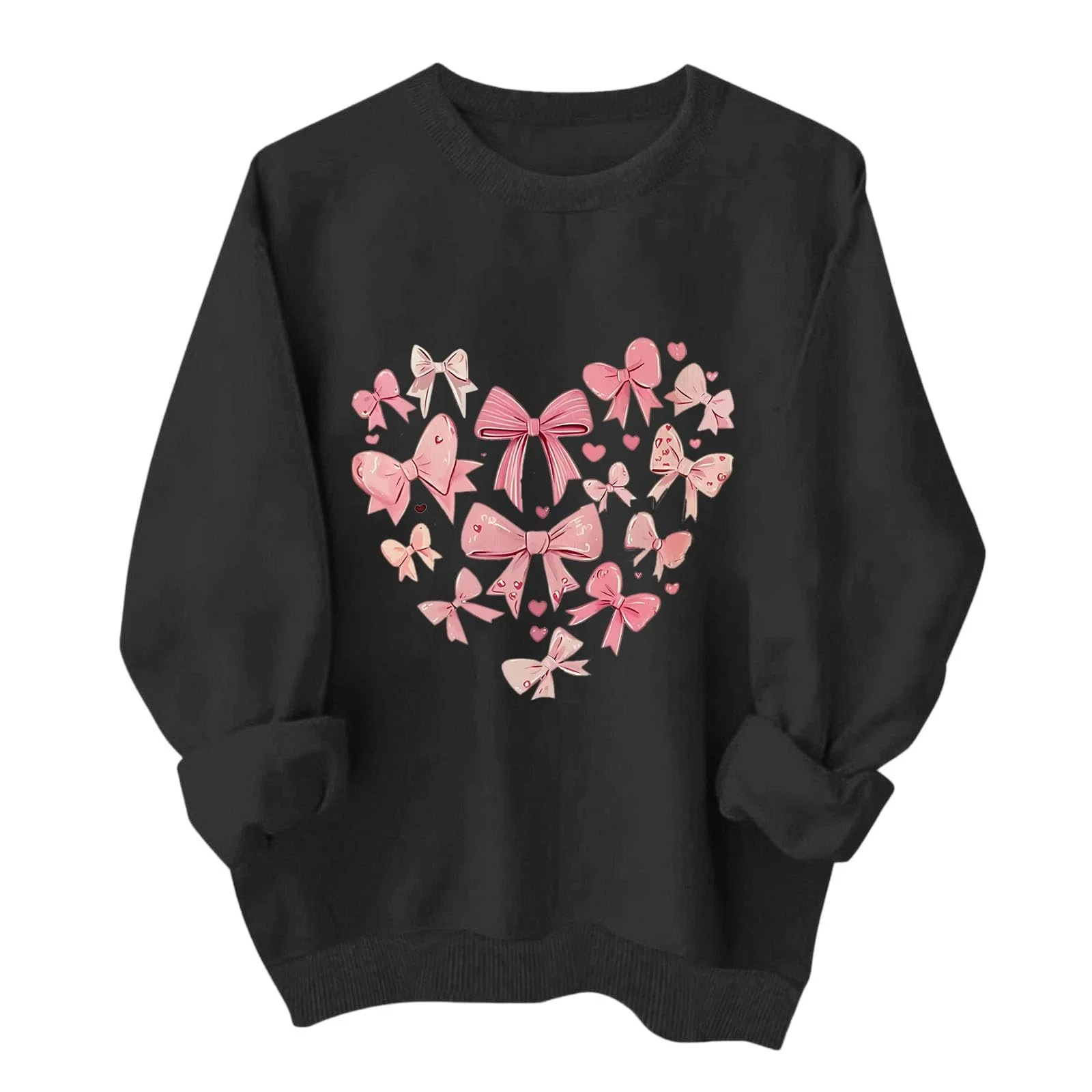 Рубашка Komiseup Базовая Однотонная Толстовка без Капюшона Oversize Пуловер Модный Принт Бантов Хлопок Круглый вырез Длинный рукав Осень Зима Свитер Легкий Свободный Pulli 07, фото №1