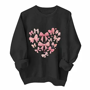 Рубашка Komiseup Базовая Однотонная Толстовка без Капюшона Oversize Пуловер Модный Принт Бантов Хлопок Круглый вырез Длинный рукав Осень Зима Свитер Легкий Свободный Pulli 07 - Фото 1