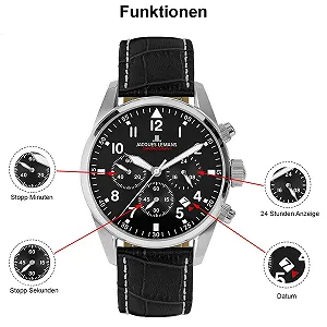 Мужские часы Jacques Lemans Sport Chronograph 42 мм, 10 ATM с кожаным ремешком или металлическим ремешком 42-2 synthetic.ua - Фото 1