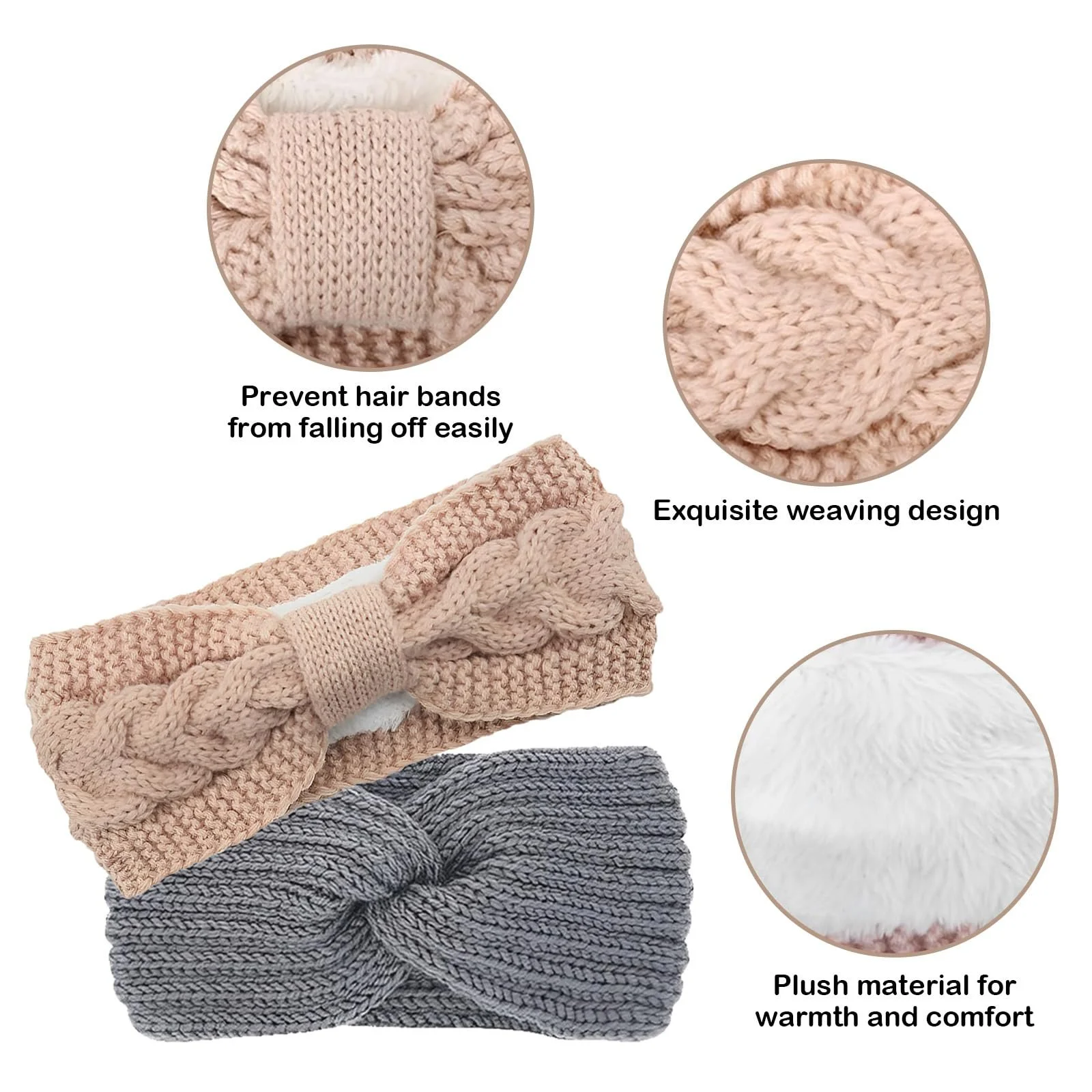 Набір з зимових в'язаних широких пов'язок на голову для жінок, фото №3 Набір з зимових в'язаних широких пов'язок на голову для жінок, фото №3