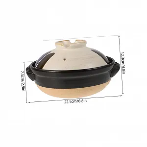 Кастрюля-жаровня VALICLUD керамическая с крышкой маленькая винтажная с двумя ручками термостойкая Серо-молочный synthetic.ua - Фото 1