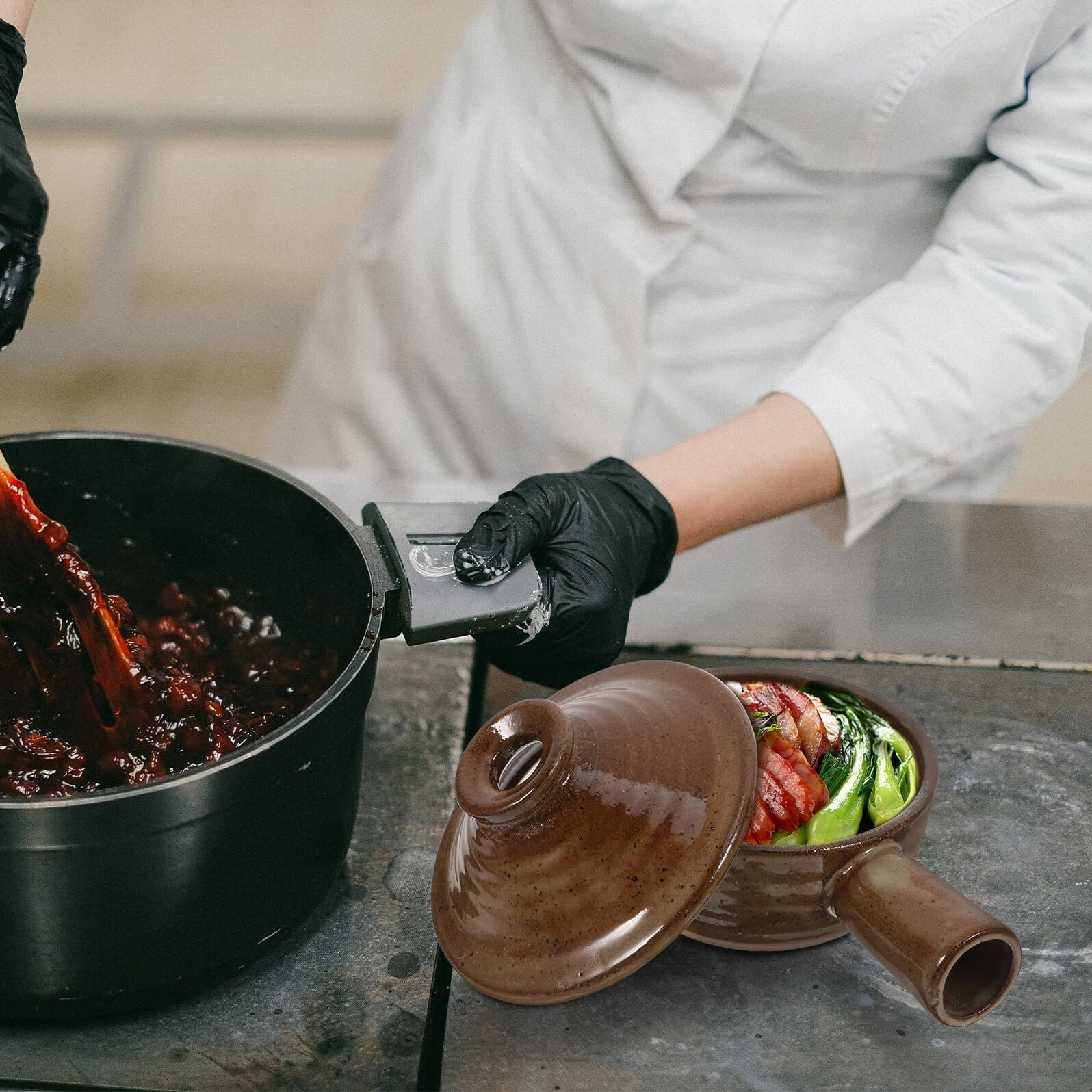 Кастрюля с крышкой BESPORTBLE Глиняная Антипригарная Термостойкая Белая, фото №5