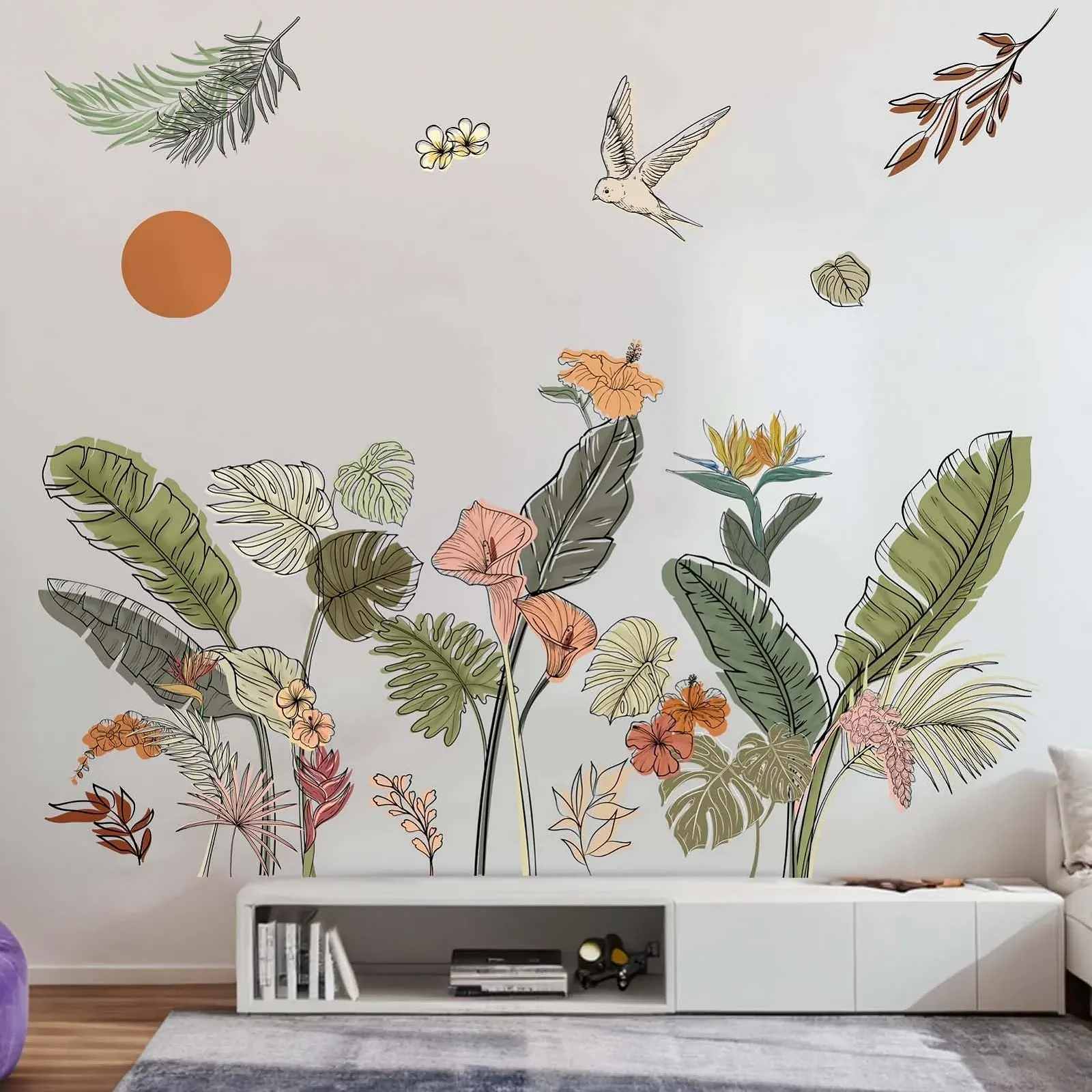 Наклейка на стіну Amimagen Boho Tropical Leaves Тропічне листя Зелені рослини Квіти, фото №3