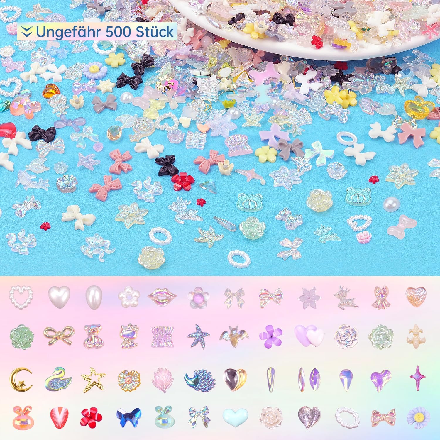 Украшения для ногтей Coolon, 500 шт., микс, 3D, смола, стразы, фото №2