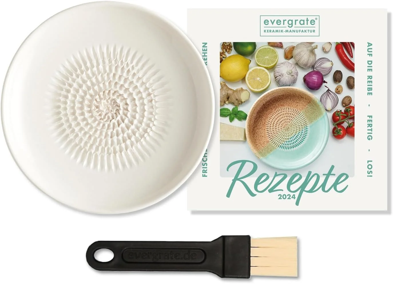 Терка Evergrate Cream White / Керамічна / З щіткою та книгою рецептів, фото №1 Терка Evergrate Cream White / Керамічна / З щіткою та книгою рецептів, фото №1