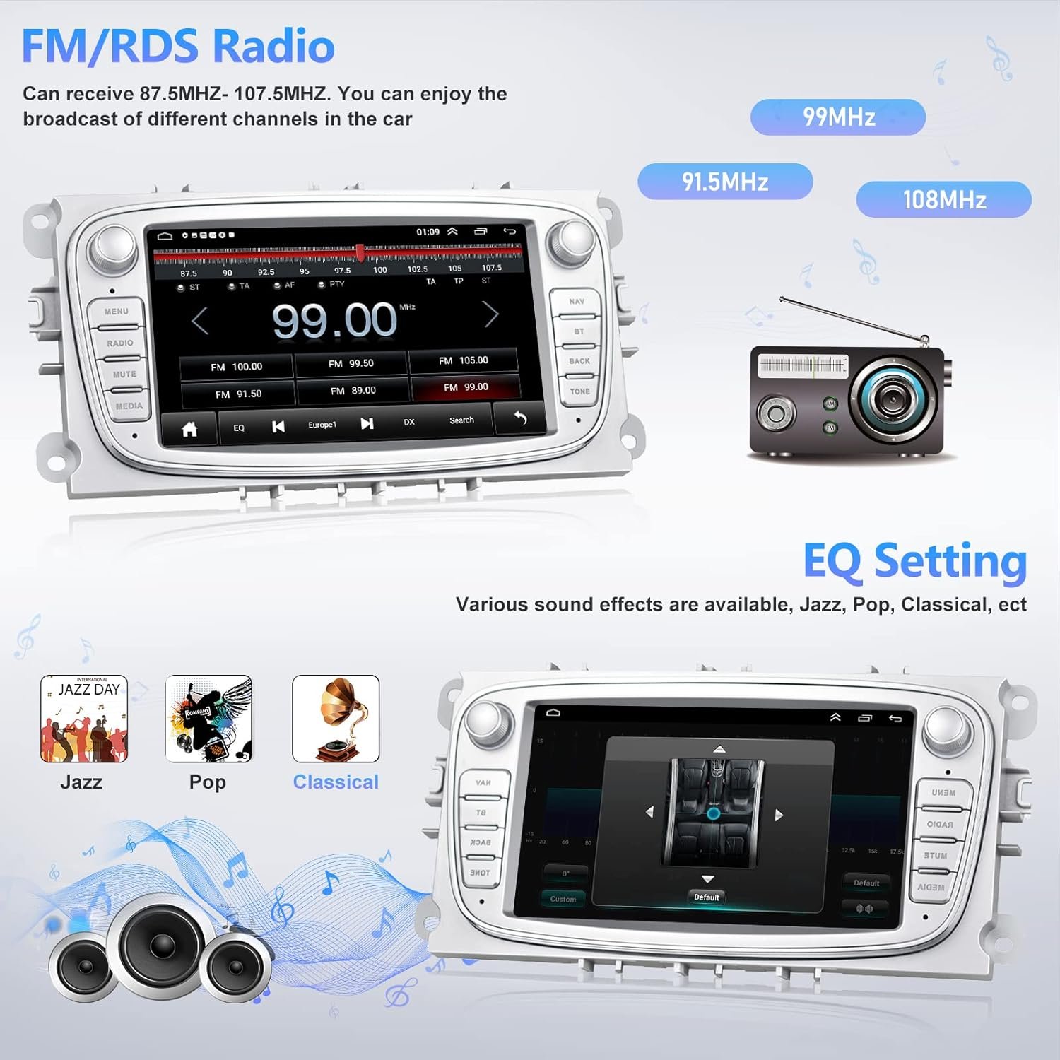 Штатна Автомагнітола Camecho для Ford Mondeo/S-Max/C-Max/Galaxy / 7" / Сенсорна / 2/64 GB / Android 13 / Apple CarPlay / Android Auto / Wi-Fi - GPS - Bluetooth / USB / 2DIN, фото №5