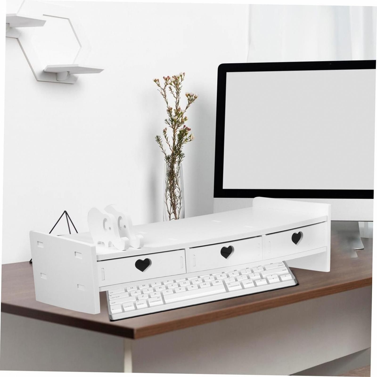 Подставка для клавиатуры с ящиком для ноутбука, подставка для монитора, настольная компьютерная стойка, органайзер для офисного стола WPC белый, фото №9 Подставка для клавиатуры с ящиком для ноутбука, подставка для монитора, настольная компьютерная стойка, органайзер для офисного стола WPC белый, фото №9