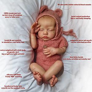 Кукла Anano Reborn Boy Sleeping 18-дюймовая Реалистичная кукла с настоящими волосами и nurturing бутылочками synthetic.ua - Фото 1