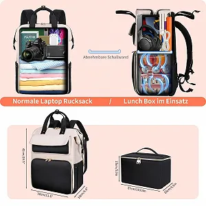 Рюкзак BERTASCHE Lunch для ноутбука 17.3" 2-в-1 з термосумкою чорно-бежевий synthetic.ua - Фото 1