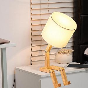 Настільна лампа дерев'яна E27 ретро дизайн Robot Joint білий плафон synthetic.ua - Фото 1