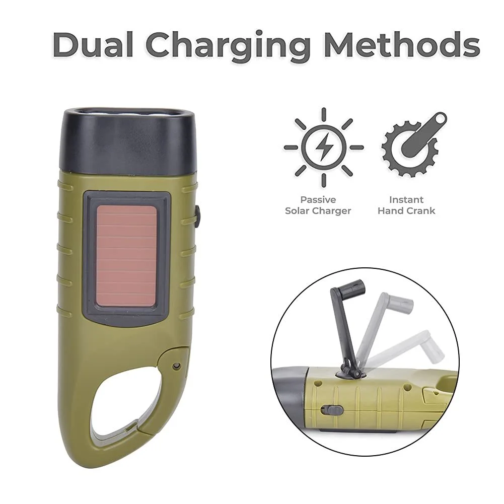 Ручний ліхтар LED Alomejor для кемпінгу, скелелазіння, пішого туризму, аварійний сонячний для активного відпочинку, ABS-пластик, чорний (зелений), фото №8