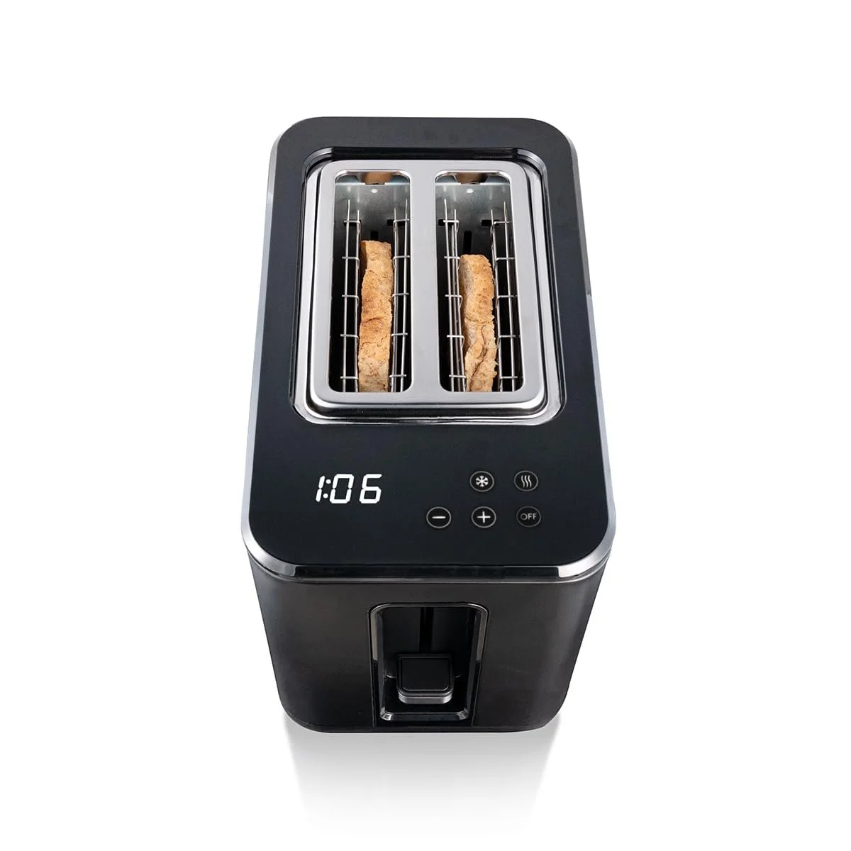 Тостер цифровий Cloer на 2 скибки 3930, сенсорна функція, 750-900 Вт, індикація залишкового часу, функція розморожування, функція підігріву, насадка для булочок, 7 рівнів підсмажування, висувний піддон для крихт, чорний, фото №5