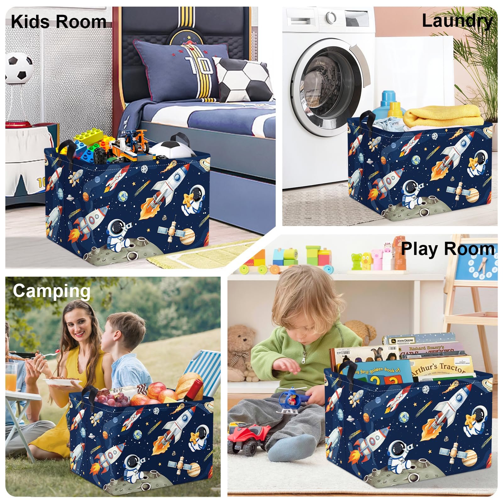 Корзина для игрушек HUUMONSS Космические ракеты Детская складная для мальчиков Большая, Синий, 36 л, фото №7
