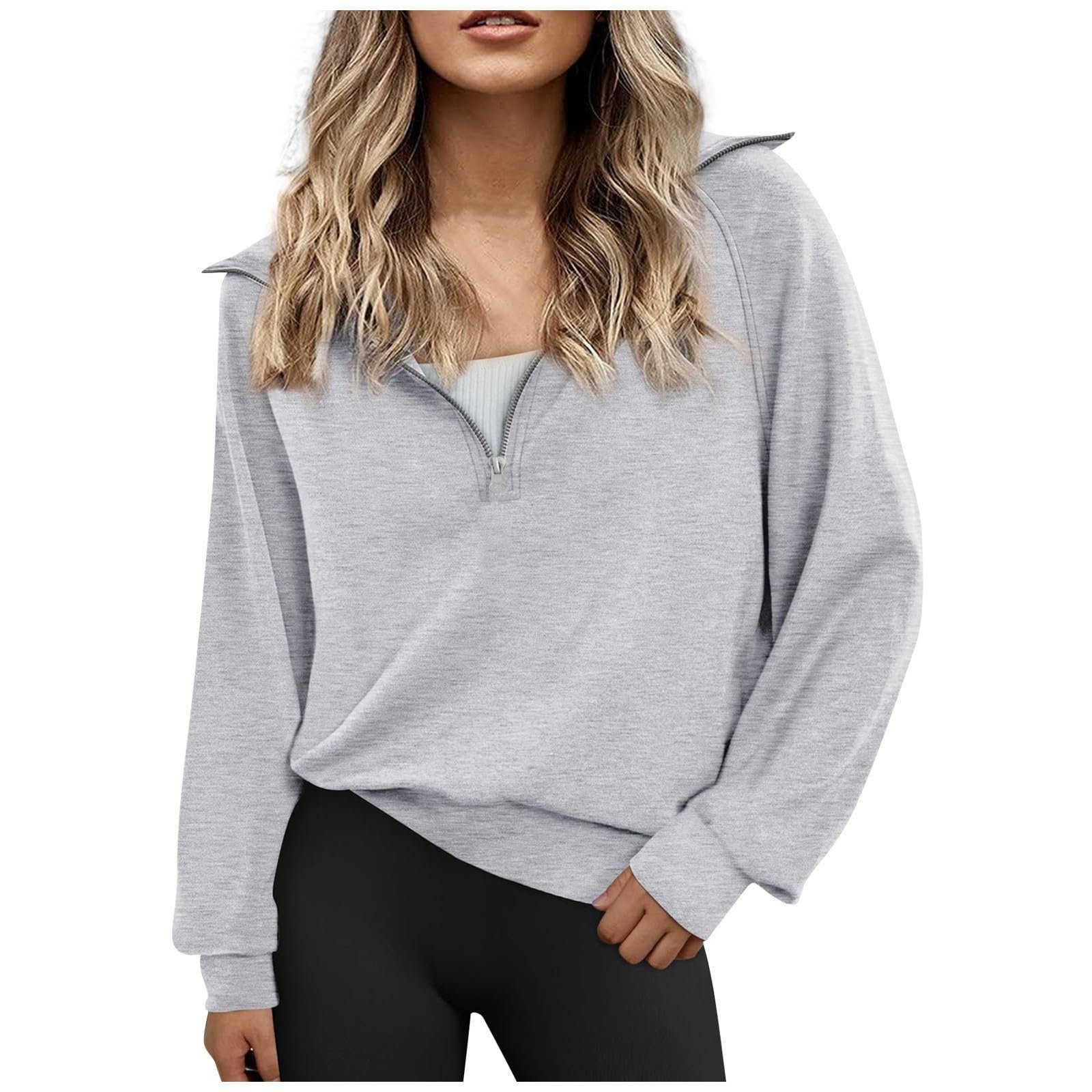 Женский пуловер на молнии с длинными рукавами свободного кроя, фото №1