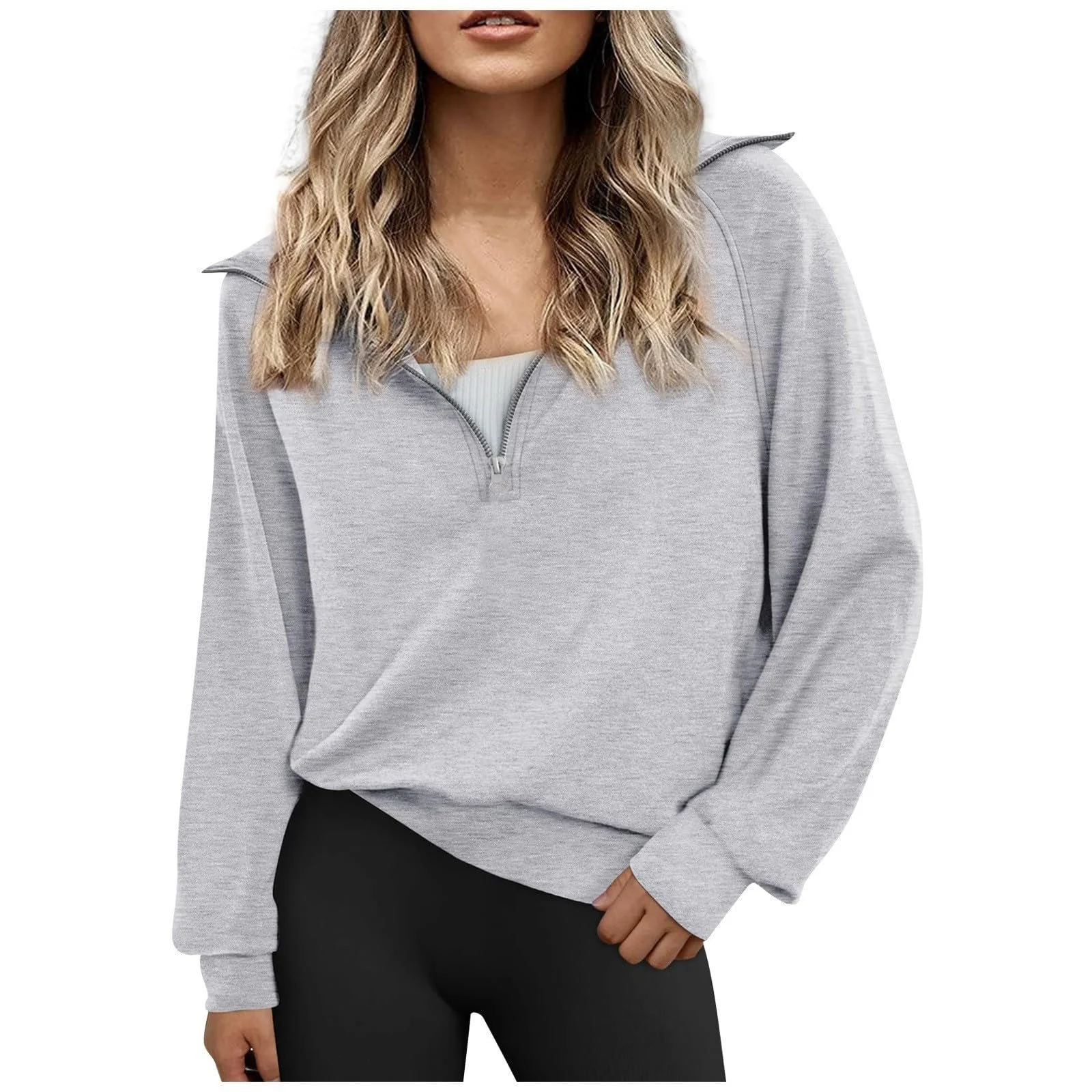 Жіночий пуловер на блискавці з довгими рукавами вільного крою, фото №1 Жіночий пуловер на блискавці з довгими рукавами вільного крою, фото №1