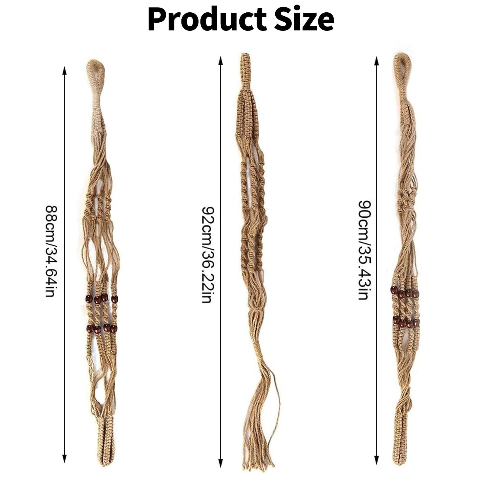 Тримачі для вазонів макраме набір 3 шт. бавовняна мотузка 88/90/92 см Коричневий, фото №6