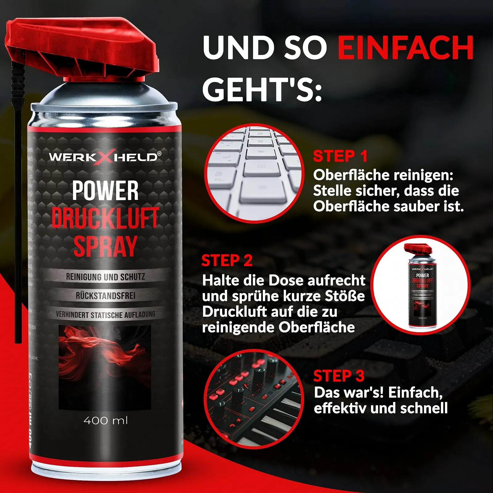 Спрей зі стисненим повітрям з подовжувачем 100 мм для чищення електроніки, фото №3