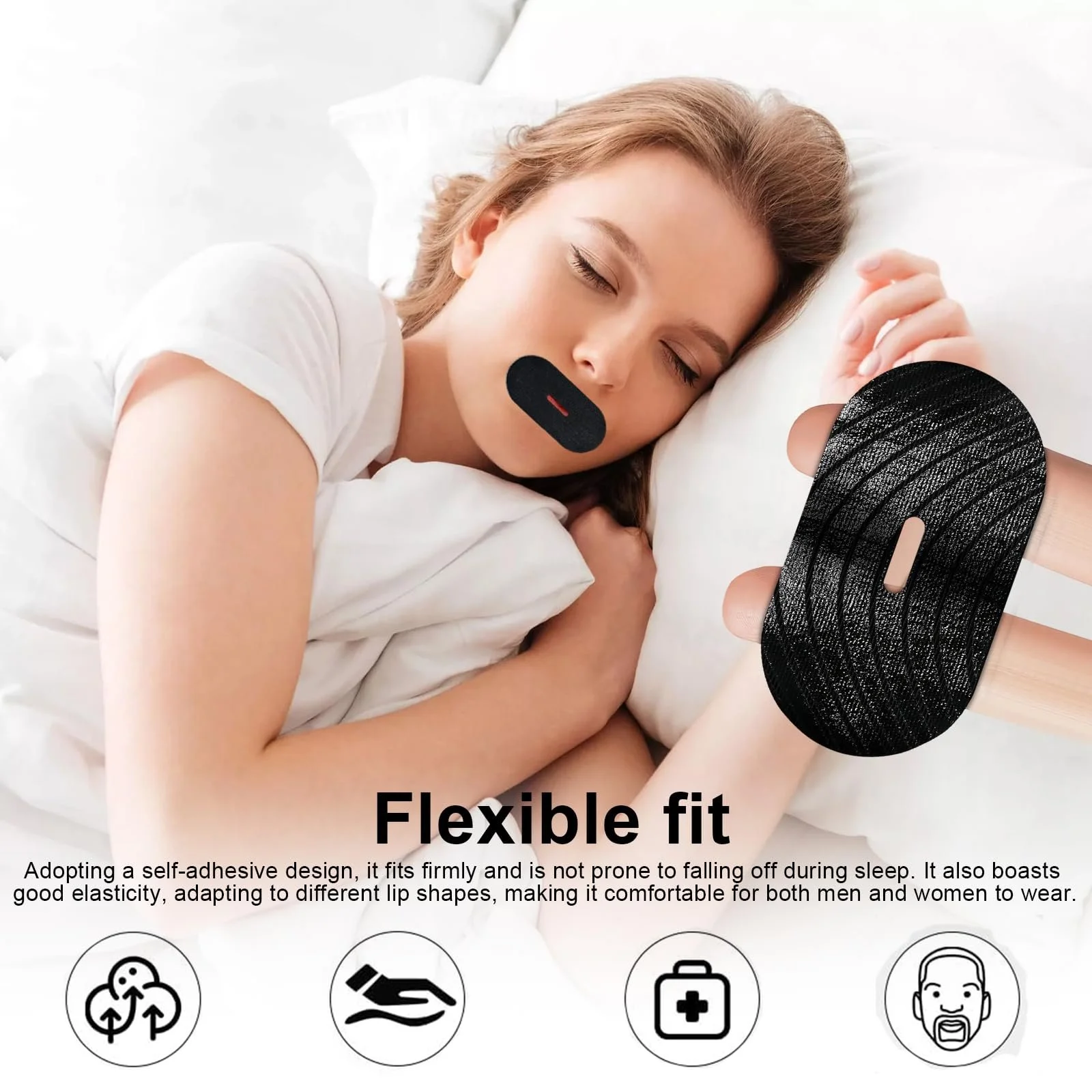 Пластыри для сна на рот (60 шт. в упаковке) гипоаллергенные, против храпа, фото №3