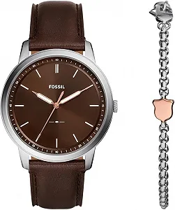 Годинник Fossil чоловічий Minimalist шкіряний або сталевий ремінець хронограф або аналоговий дисплей з тонким корпусом - Фото 1