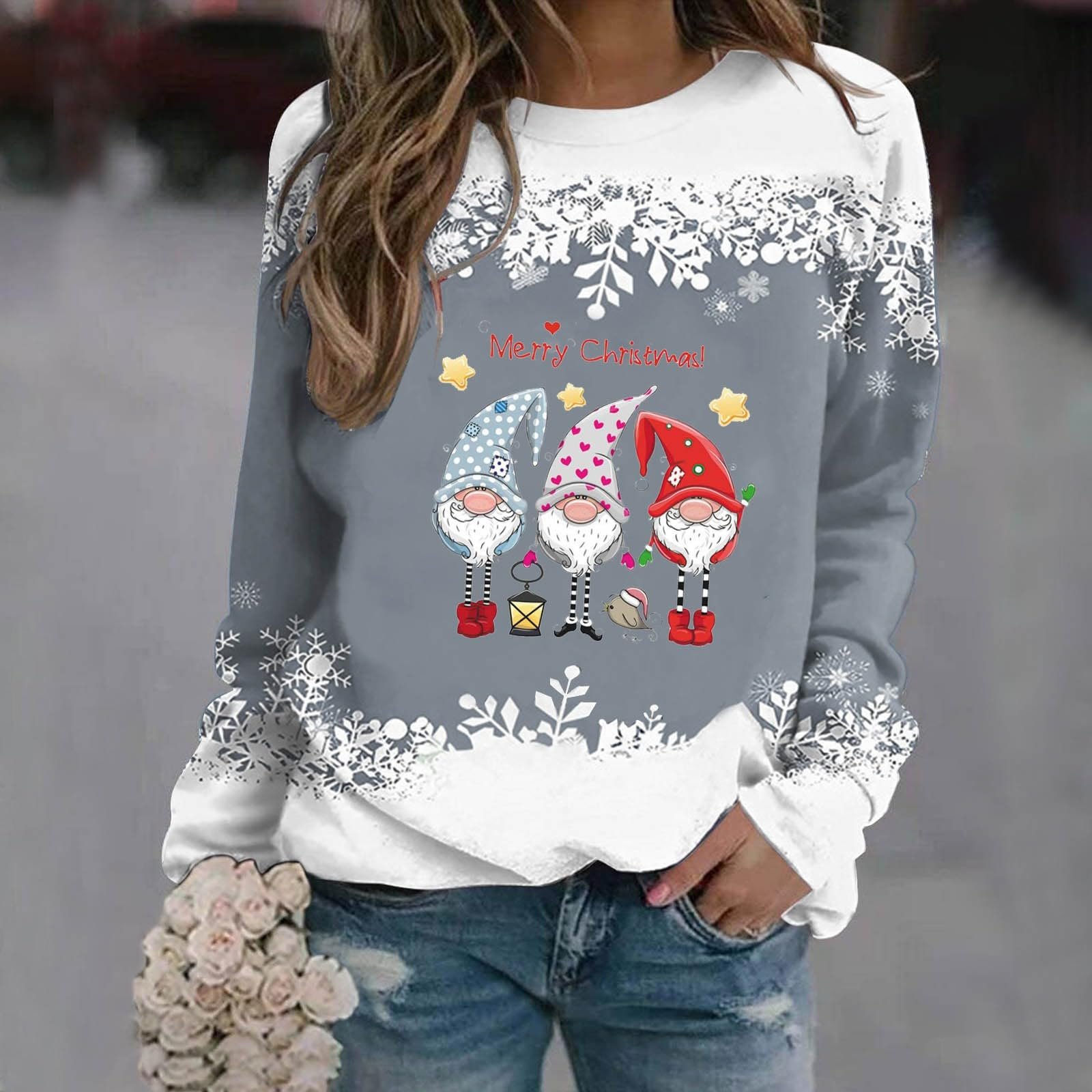 Женская новогодняя толстовка Мягкая 2024 Santa Большой размер Новогодняя футболка Santa с длинным рукавом Новогодний джемпер Элегантные топы с принтом Рождество, фото №2 Женская новогодняя толстовка Мягкая 2024 Santa Большой размер Новогодняя футболка Santa с длинным рукавом Новогодний джемпер Элегантные топы с принтом Рождество, фото №2