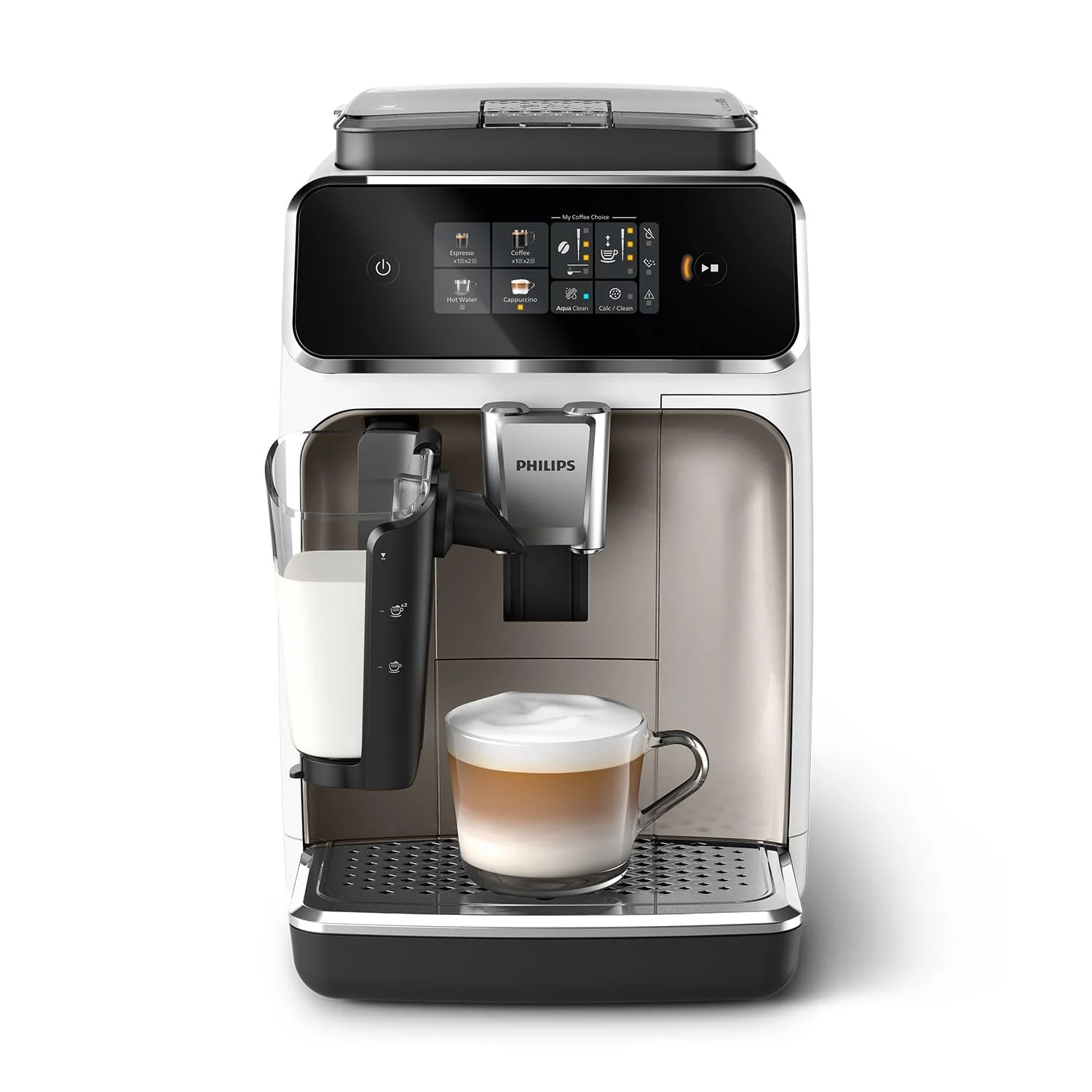 Эспрессо-машина автоматическая Philips 2300 series LatteGo EP2333/40, 4 напитка в одно касание, система LatteGo, SilentBrew, белая с хромом, фото №1 Эспрессо-машина автоматическая Philips 2300 series LatteGo EP2333/40, 4 напитка в одно касание, система LatteGo, SilentBrew, белая с хромом, фото №1