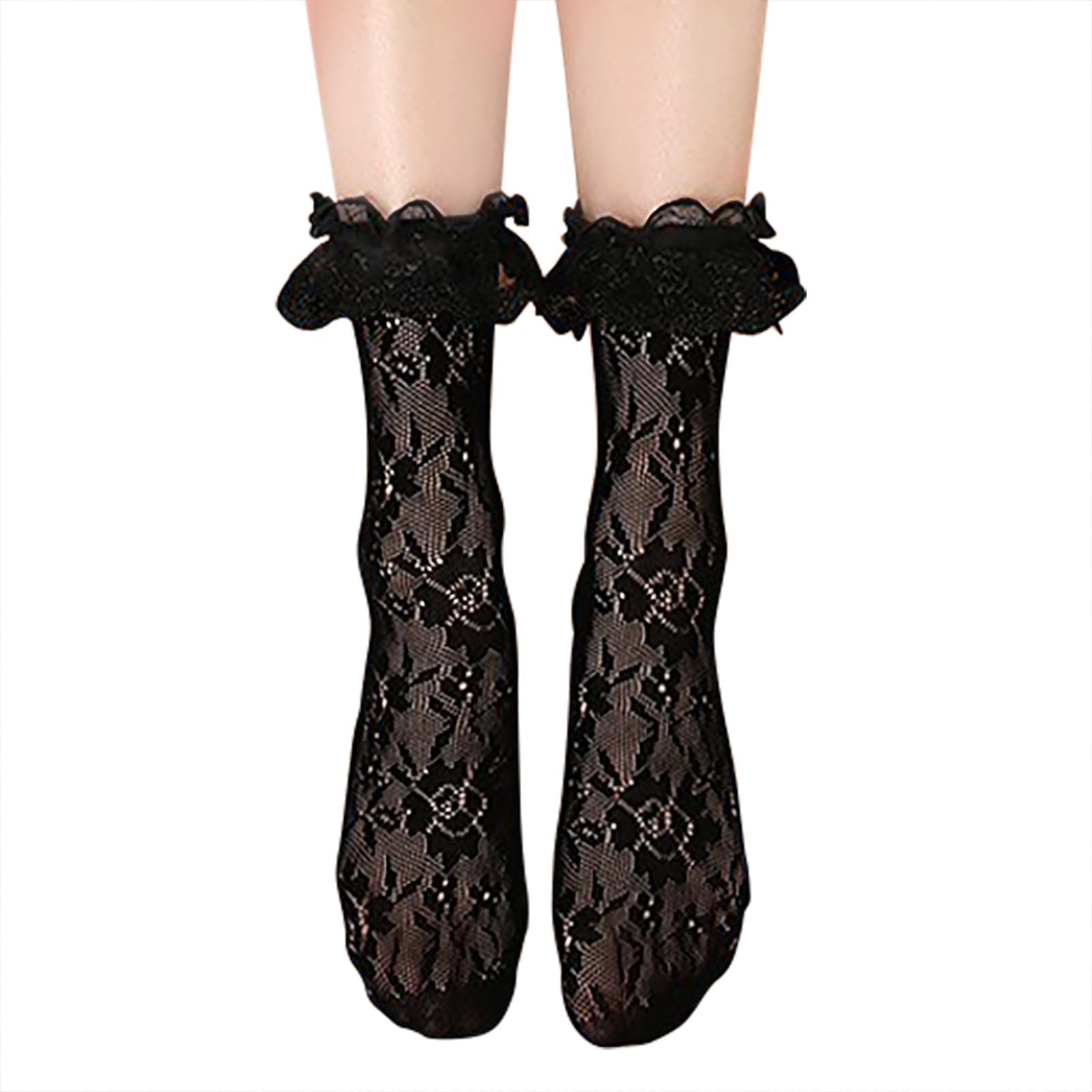 Носки LittleForBig с кружевными оборками и розовым узором, 2 пары - Черно-белые, черный/белый, фото №4