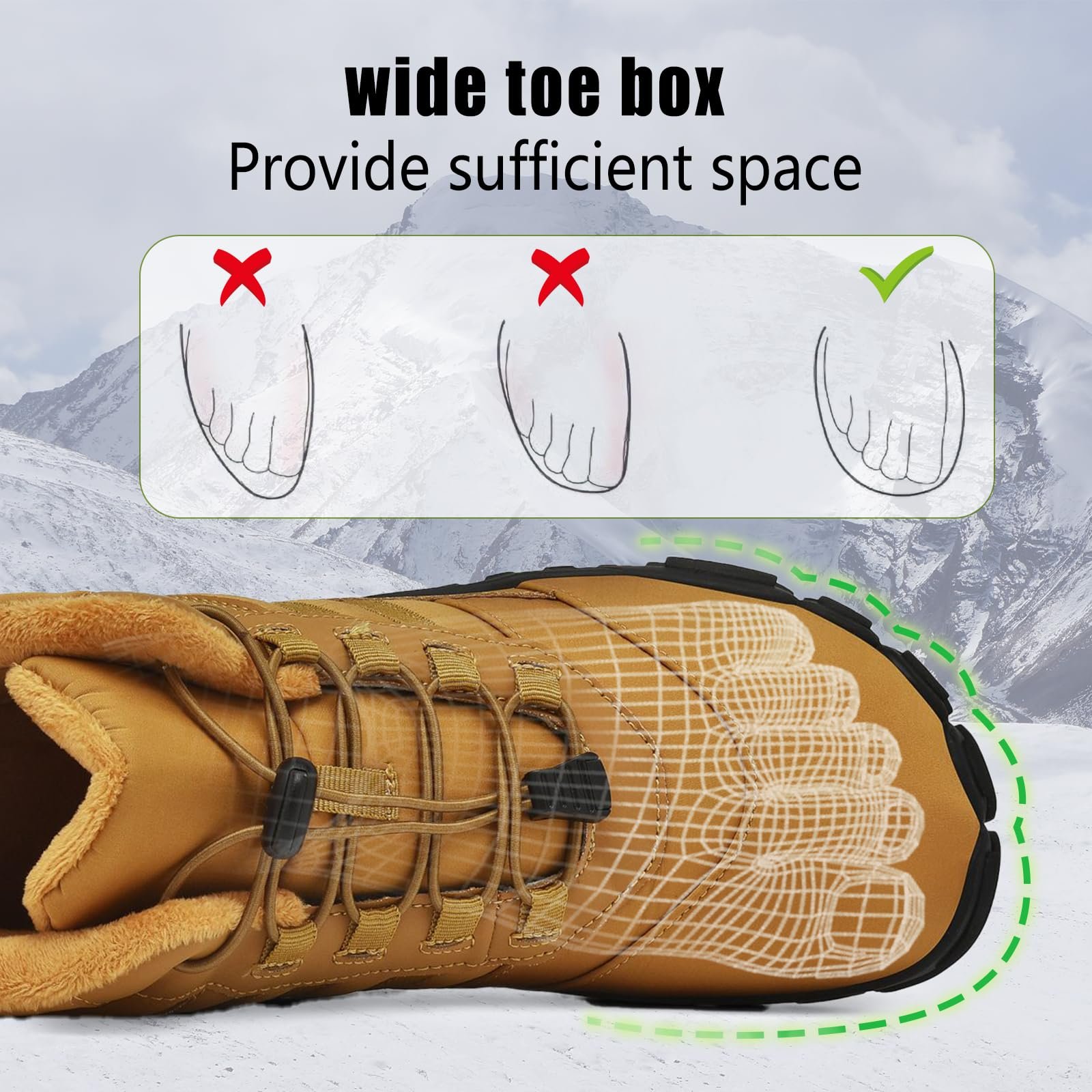 Зимові черевики AONETIGER Barfußschuhe для чоловіків та жінок, утеплені, зимові чоботи, зручні, легкі, водонепроникні, взуття для босих ніг, нековзкі бавовняні чоботи, фото №3