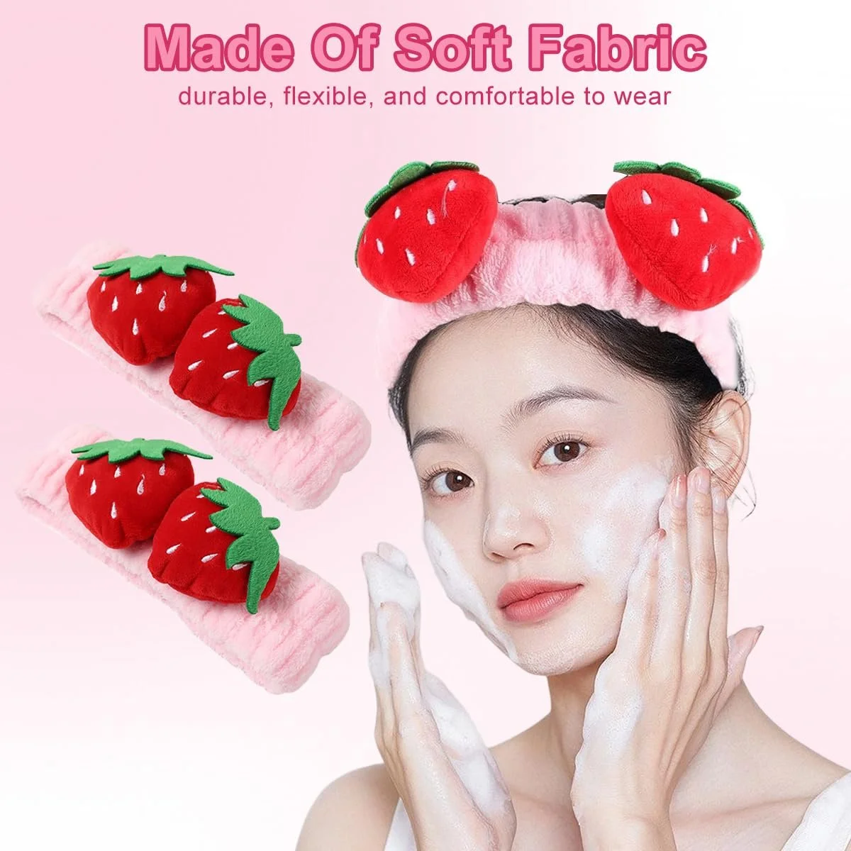 Пов'язка на голову Полуниця Рожевий, 2 шт, фото №5