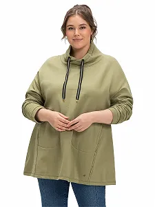 Женский Свитшот большого размера Sheego A-силуэта с карманами и воротником, повседневный, спортивный, с круглым вырезом - Фото 1