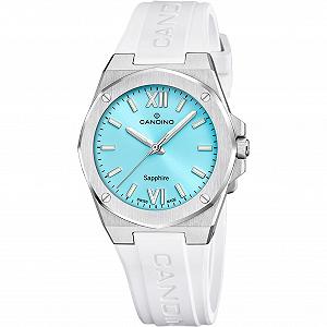 Женские часы Candino C4777/2 Серебристый корпус из нержавеющей стали, белый силиконовый ремешок, синий ремешок - Фото 1