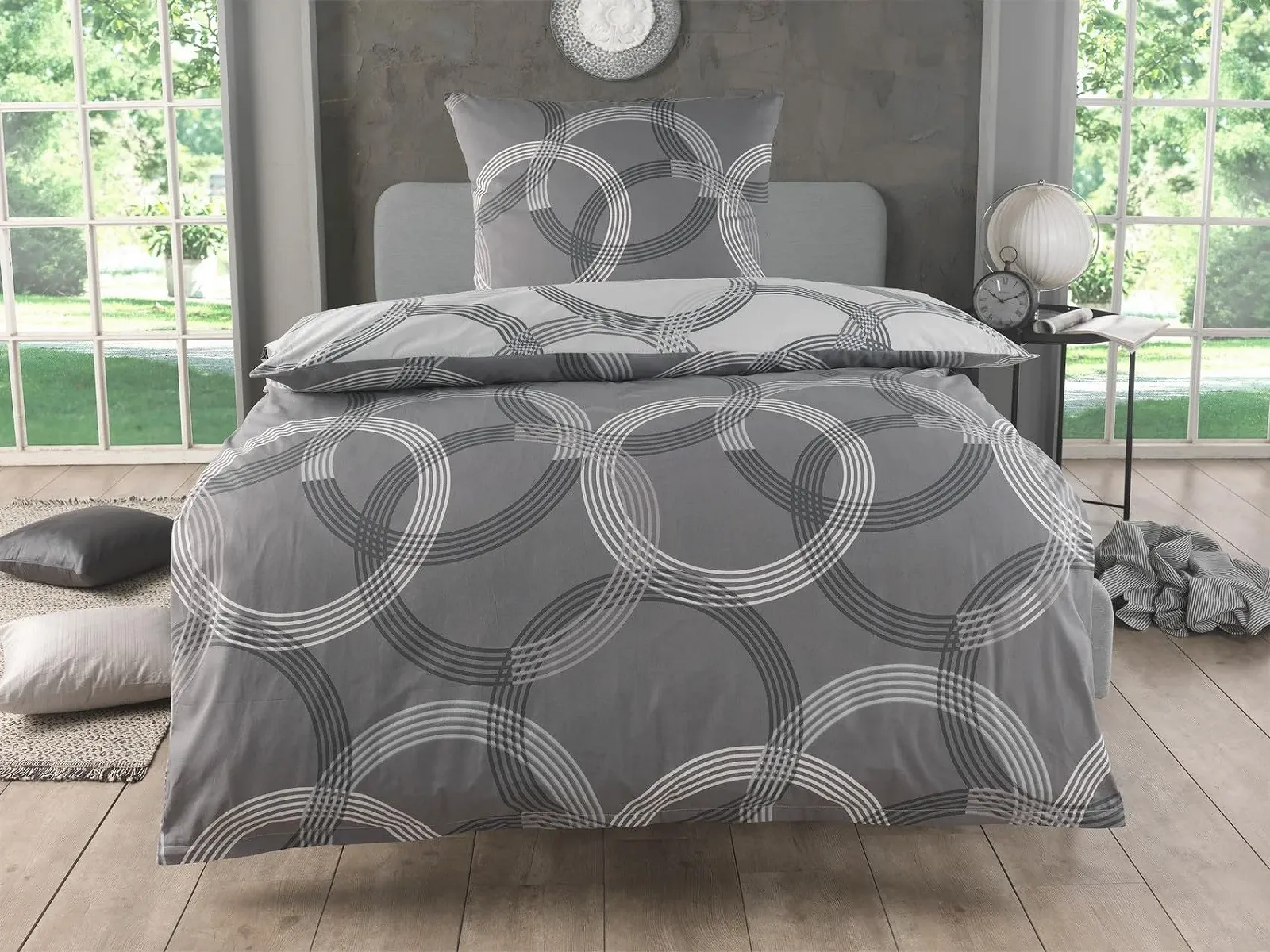 Постельное белье MALIKA 135 x 200 см 2 предмета узор в кружочки renforcé хлопок Серая, фото №7