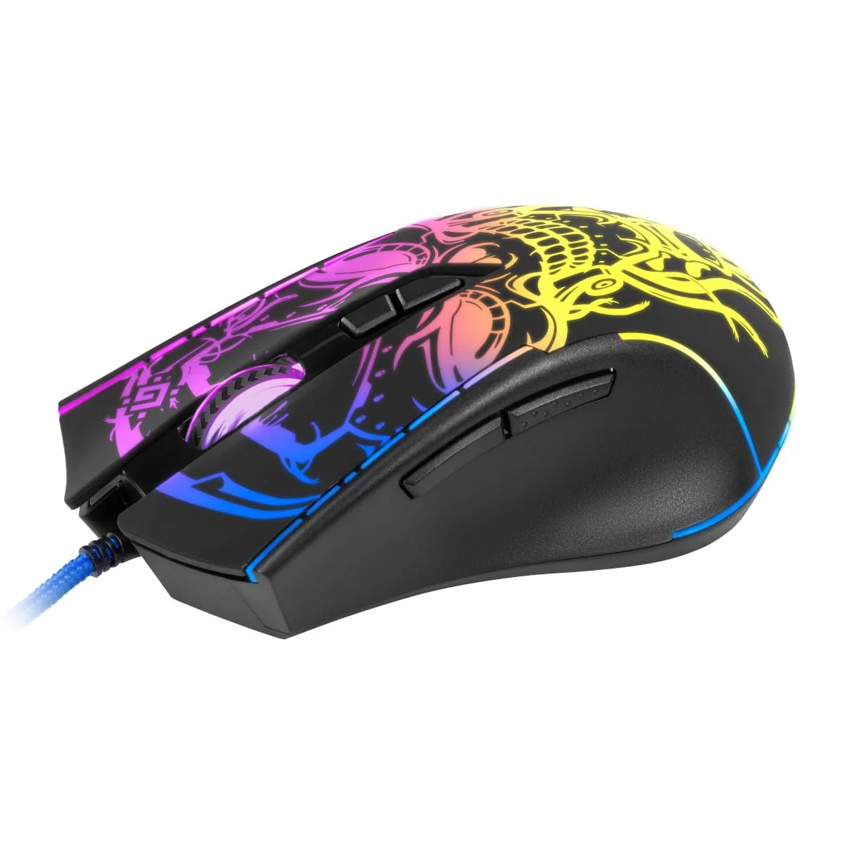 Миша ігрова Defender Bulletstorm GM-928 дротова, ергономічна, з оптичним сенсором, 7 кнопок, 4 режими DPI, багатокольорове підсвічування, Soft Touch корпус, чорна, фото №7