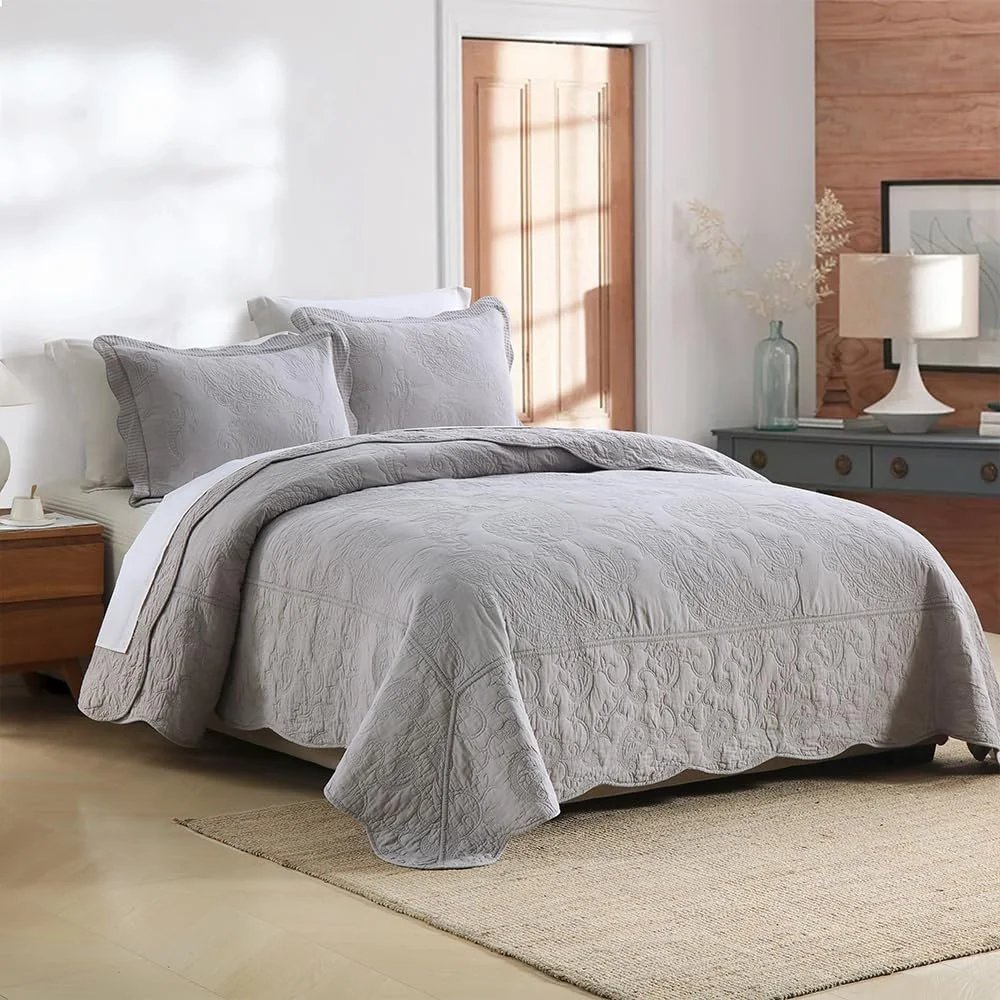 Покривало Бавовняне ENASAL Сірий, 220 x 240 см, Накидка на двоспальне ліжко, фото №9