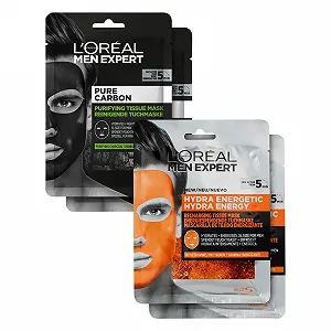 Тканинна маска L'Oréal Men Expert Hydra Energy Pure Carbon, набір 4 x 30 г - Фото 1