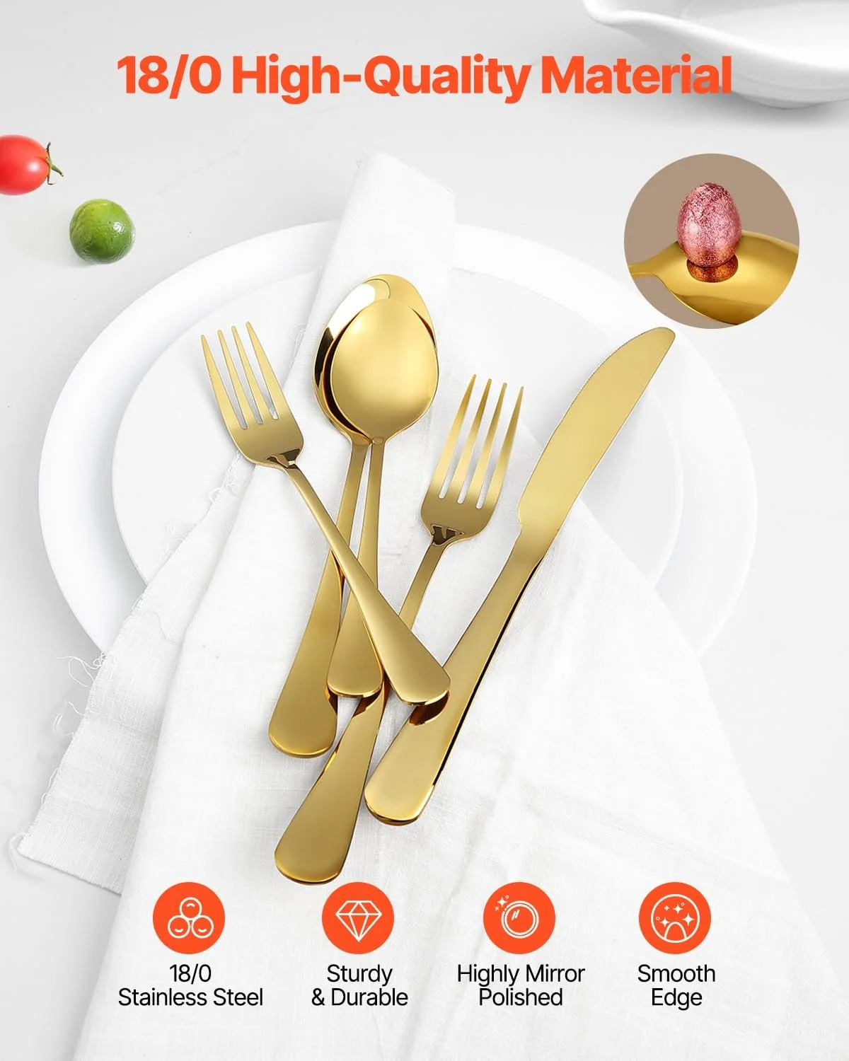Набір столових приборів VEVOR на 12 персон, 60 предметів, з харчової нержавіючої сталі, фото №3