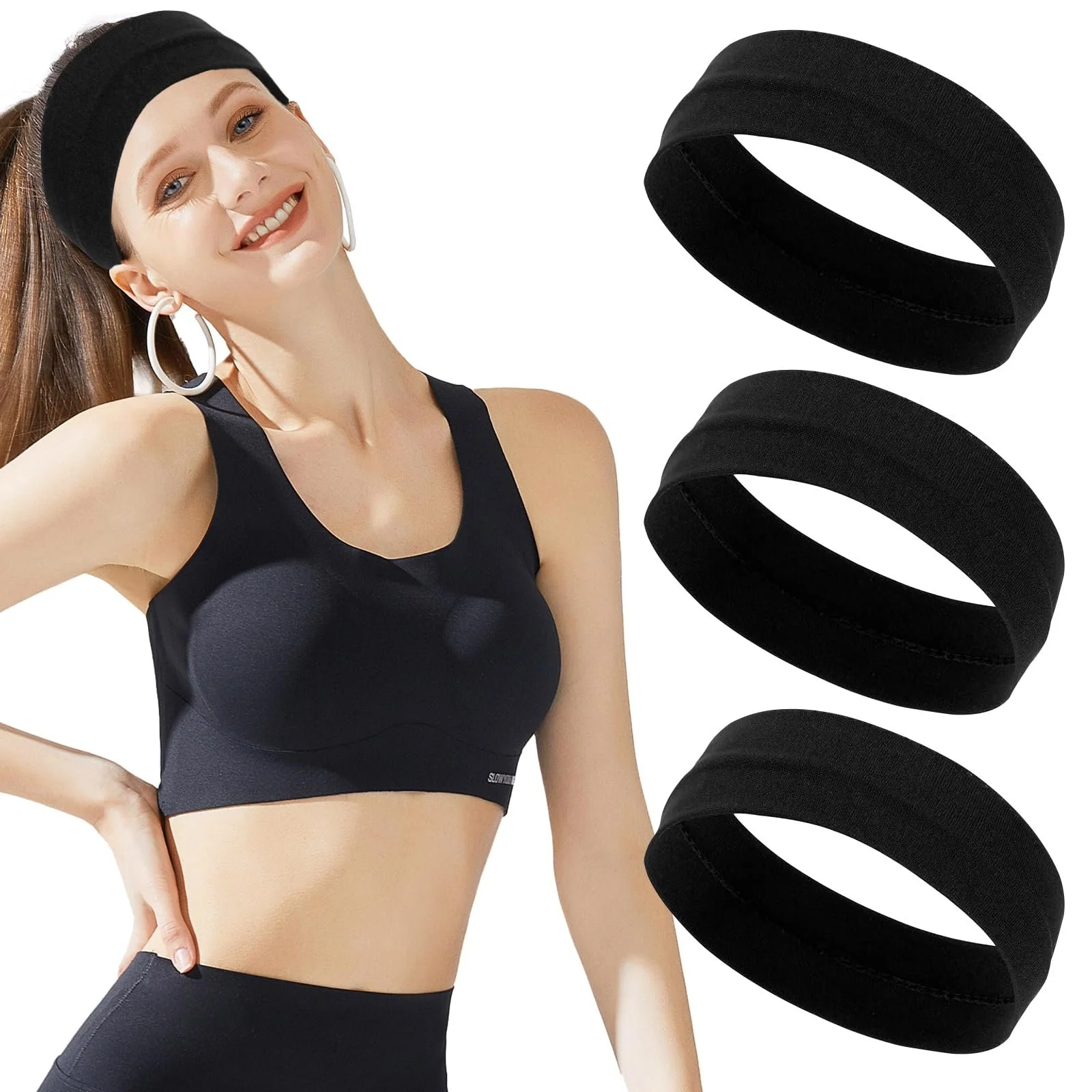 Набір з 3 чорних пов'язок для волосся жіноча, фото №1