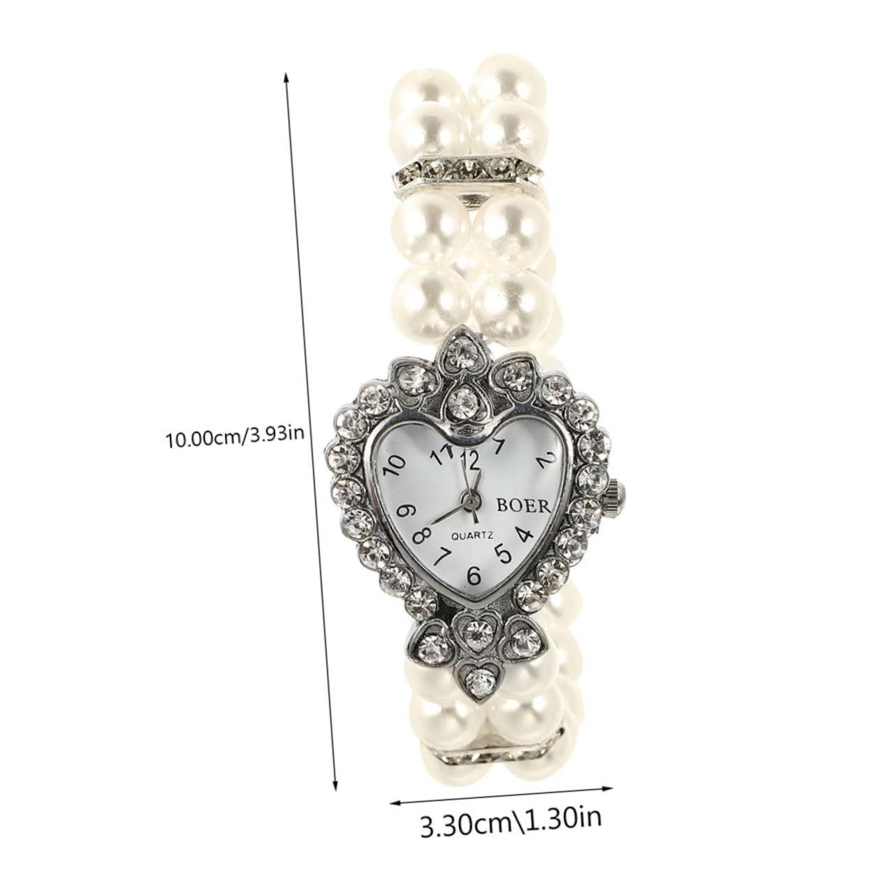 Часы женские PartyKindom Кварцевые Аналоговые с эластичным браслетом из двойного ряда жемчуга в форме сердца, фото №2