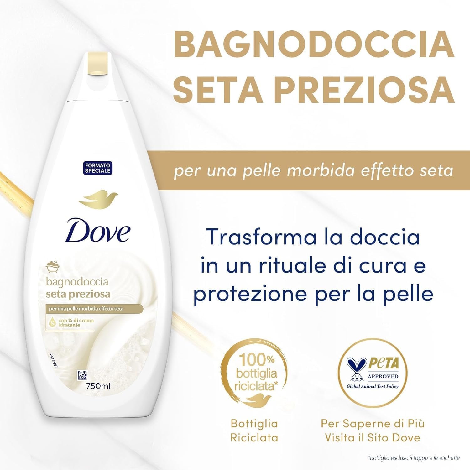 Піна для душу Dove Silk зі зволожуючим кремом протестовано дерматологами для чоловіків та жінок флакон зі 100% переробленого пластику, 6 шт., фото №2