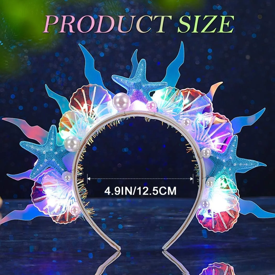 Обруч для волосся зі світлодіодною морською зіркою та мушлею Синій, фото №2 Обруч для волосся зі світлодіодною морською зіркою та мушлею Синій, фото №2