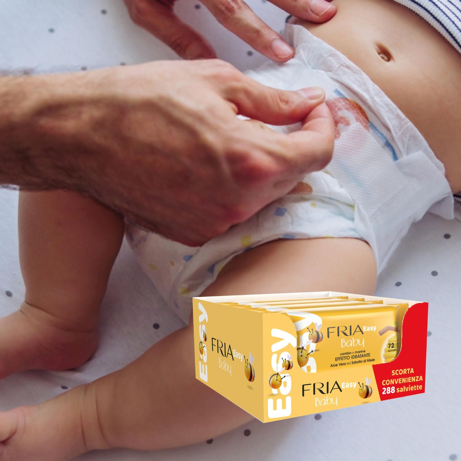 Серветки Fria Easy Baby для зміни підгузків з алое вера та екстрактом меду, зі зволожуючим ефектом для шкіри, 288 штук в упаковці, фото №3