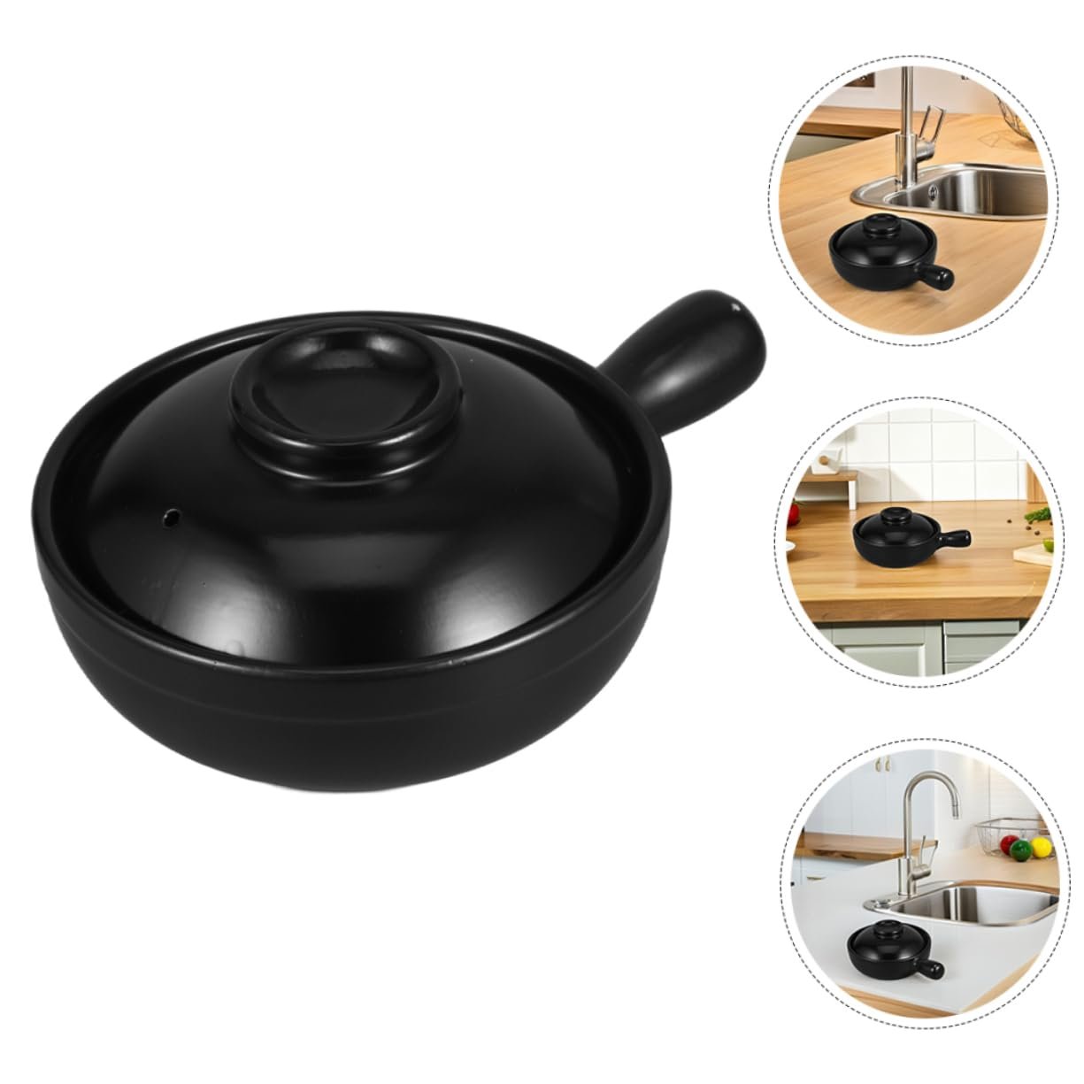 Горшок глиняный 600 мл с крышкой жаропрочный натуральная глина, фото №8