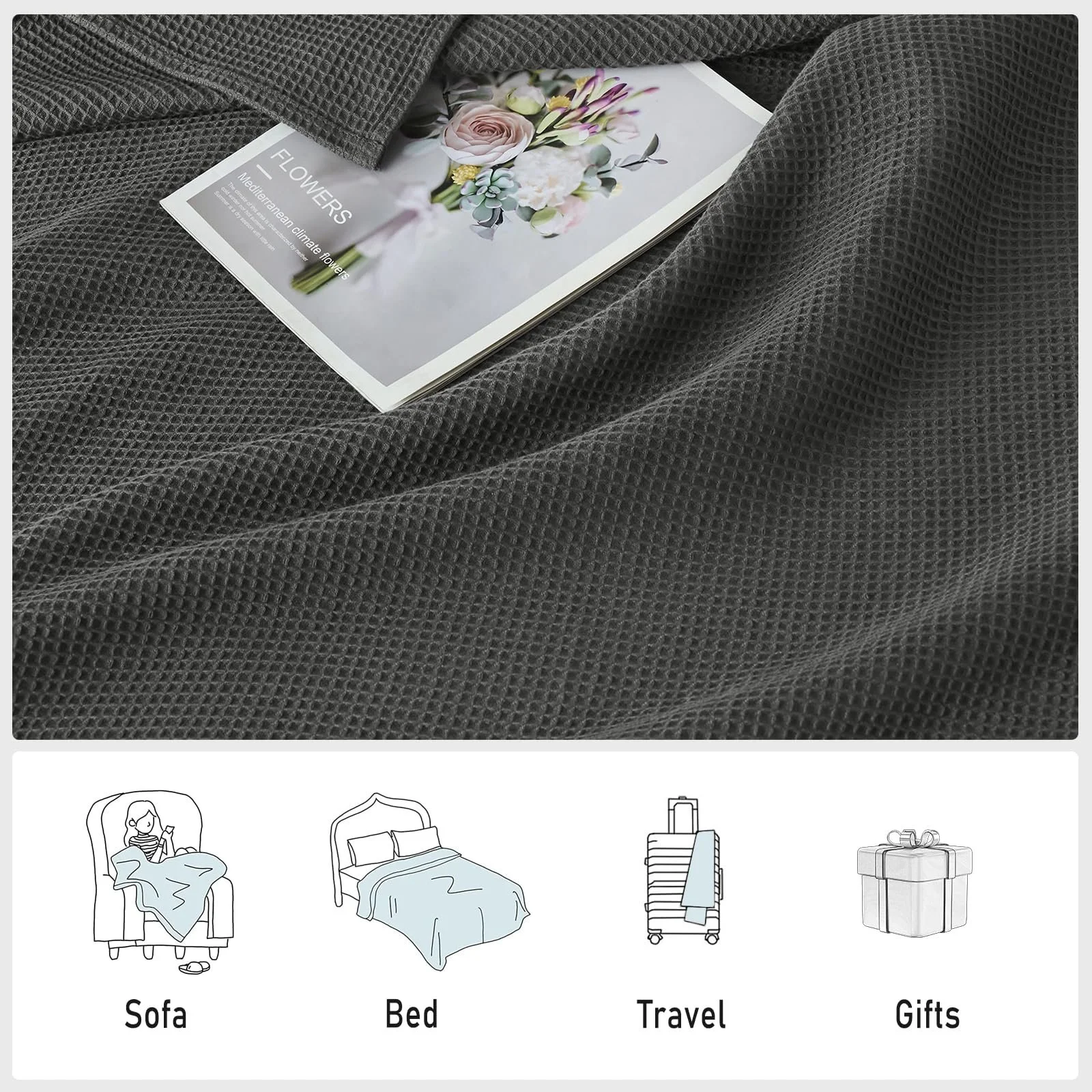 Покривало WOLTU Вафельний вигляд 170 x 210 см Темно-сірий, фото №6 Покривало WOLTU Вафельний вигляд 170 x 210 см Темно-сірий, фото №6