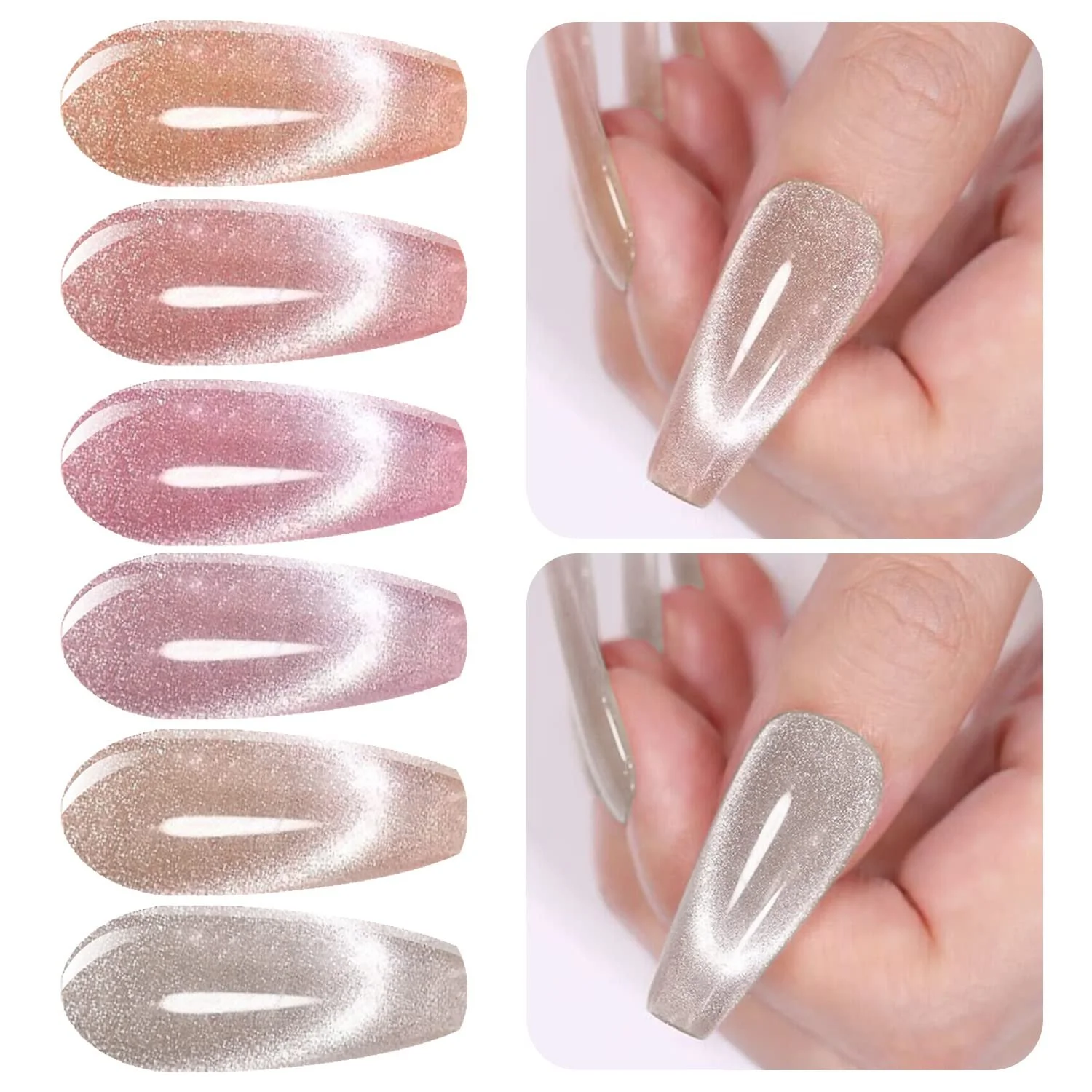 Голографічний Гель-лак для нігтів з блискітками, ефектом котячого ока Vishine, 8 мл, фото №2