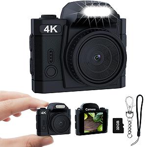 Мини цифровая камера 4K, HD 16 Мп, 1,5-дюймовый цветной IPS-экран, портативный видеорегистратор с монорефлексной CMOS-матрицей, карта памяти 32 ГБ - Фото 1