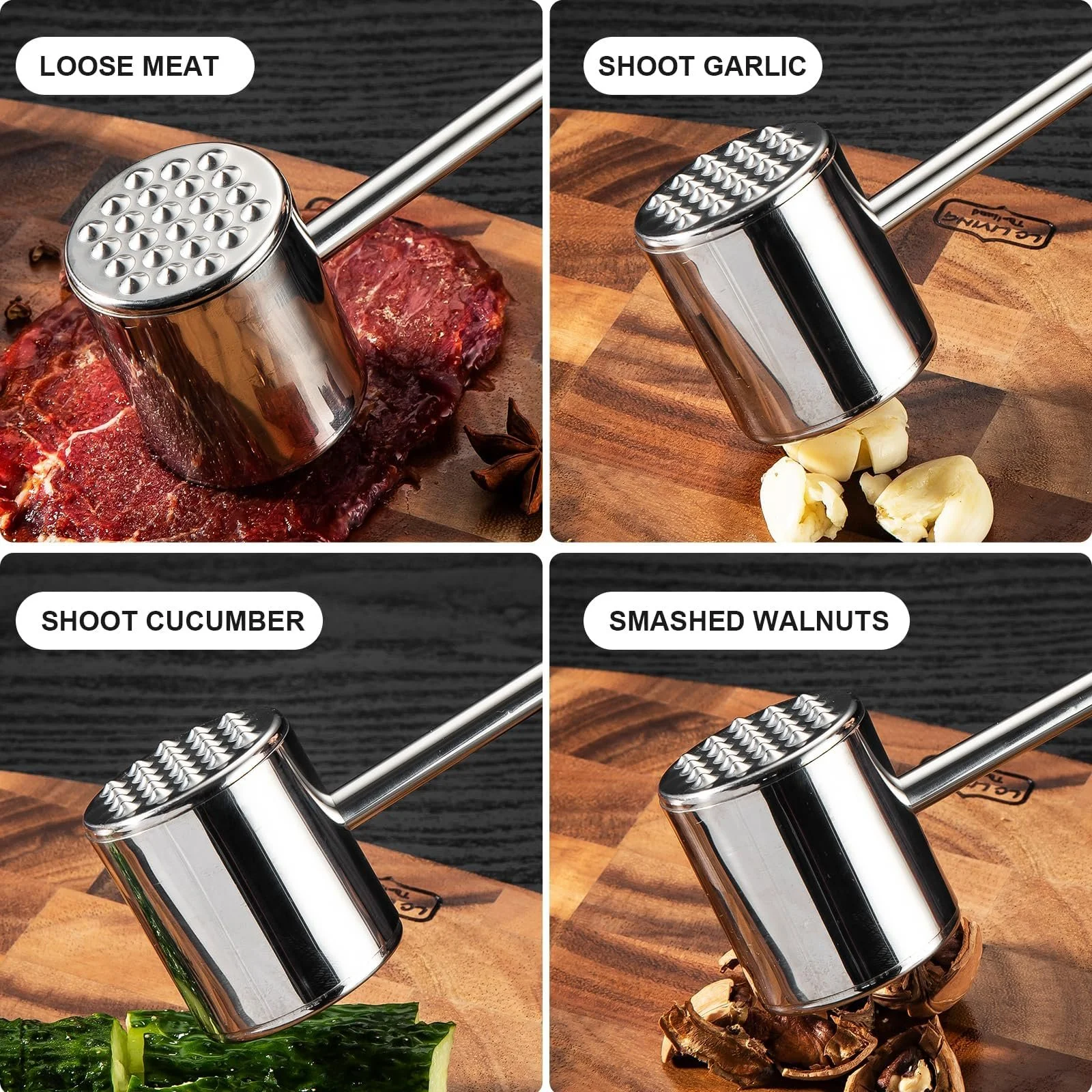 Молоток для мяса Stainless Steel 18/8 двухсторонний с эргономичной ручкой можно мыть в посудомоечной машине, фото №5 Молоток для мяса Stainless Steel 18/8 двухсторонний с эргономичной ручкой можно мыть в посудомоечной машине, фото №5