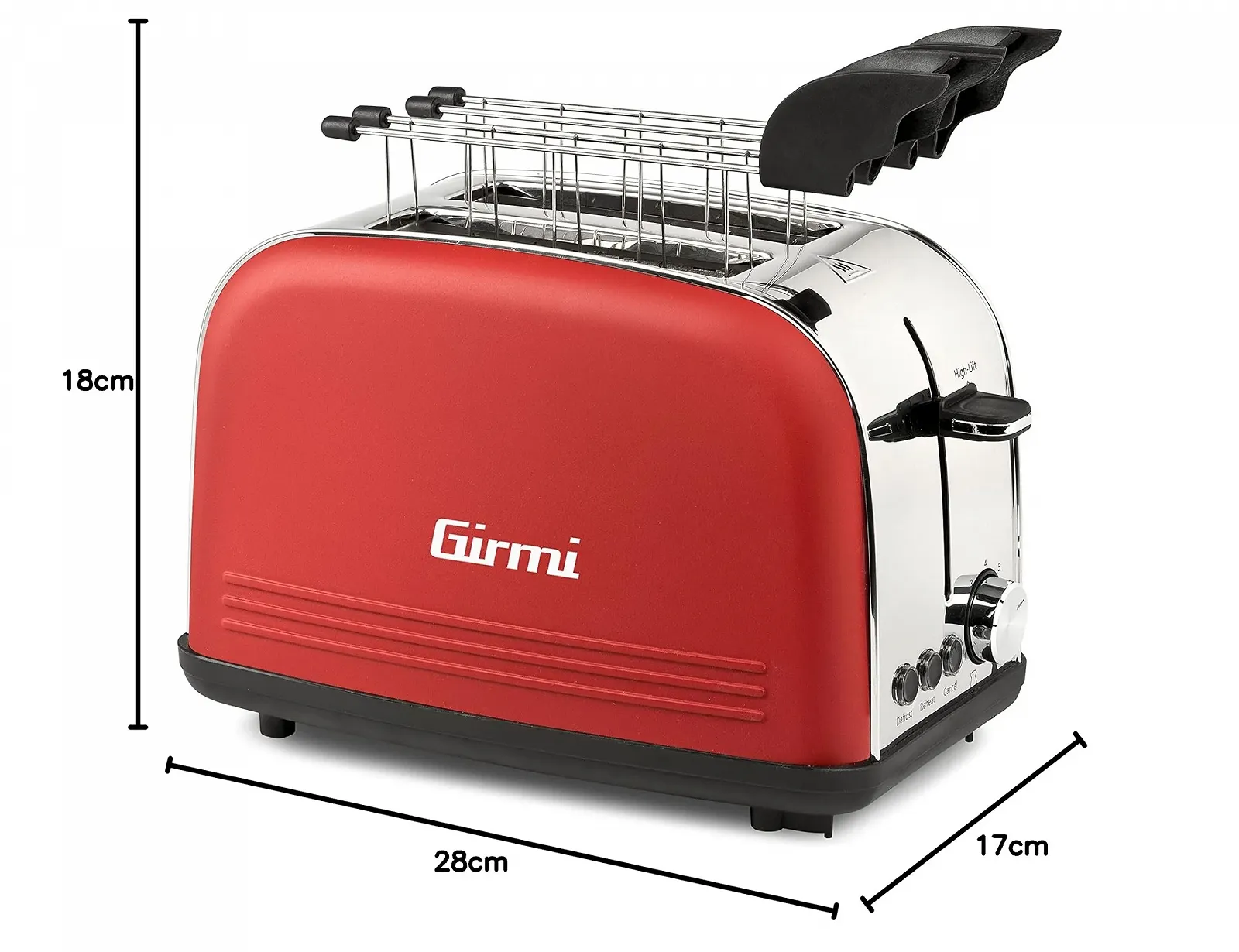 Тостер Girmi TP57 800Вт Нержавіюча сталь, Червоний, фото №7