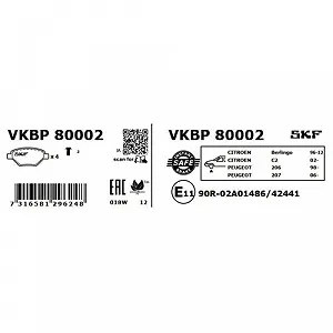 Комплект тормозных колодок, дисковый тормоз SKF VKBP 80002 для CITROËN OPEL PEUGEOT VAUXHALL synthetic.ua - Фото 1