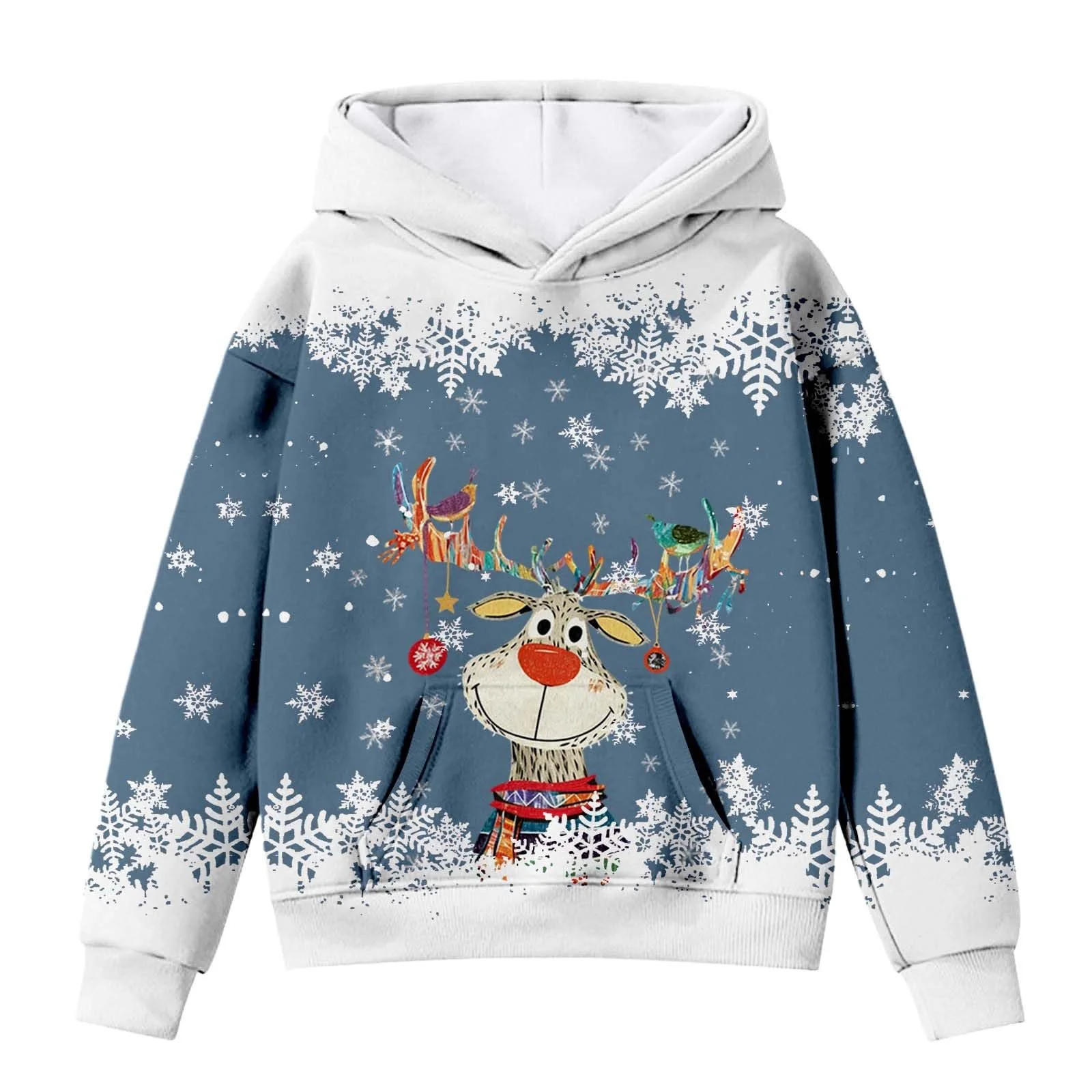 Пуловер Детский Свитшот Топ Повседневный Рождественский свитер Детский свитшот с мультяшной головой оленя, с длинными рукавами, для мальчиков и девочек (2">–12 лет), фото №2