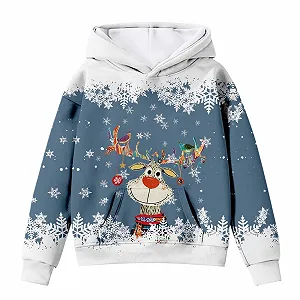 Пуловер Детский Свитшот Топ Повседневный Рождественский свитер Детский свитшот с мультяшной головой оленя, с длинными рукавами, для мальчиков и девочек (2">–12 лет) synthetic.ua - Фото 1